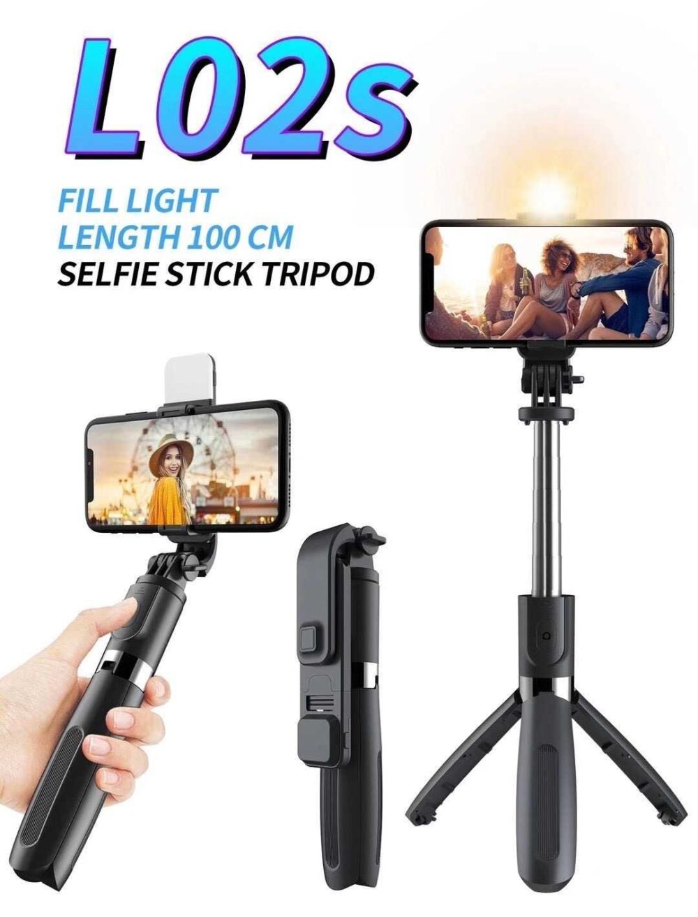 Selfie stick/stand τρίποδο με φακό - L02s - 882887 - Image 2